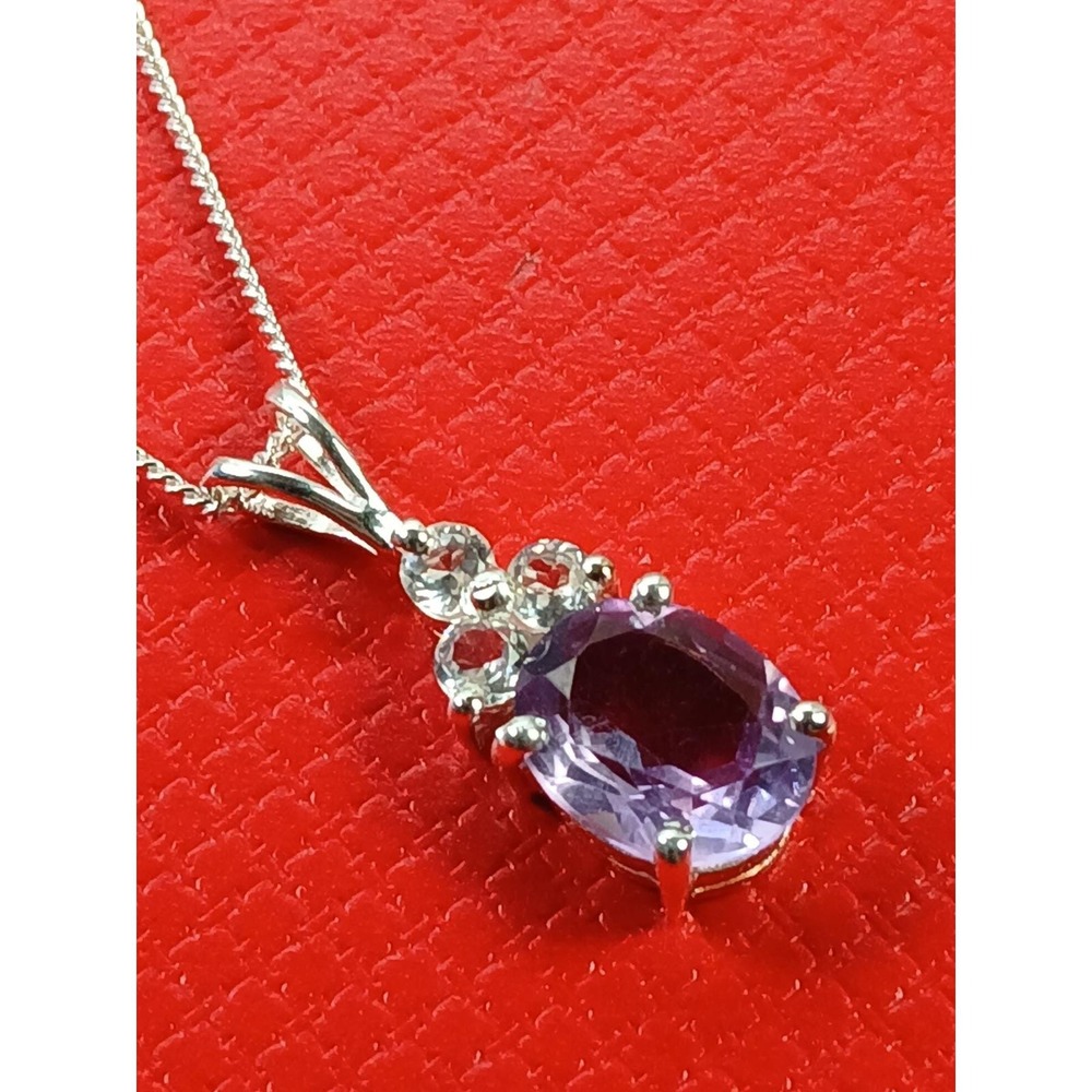Vintage 90s Sterling Silver Amethyst White Topaz Pendant Necklace 16 Inch Chain